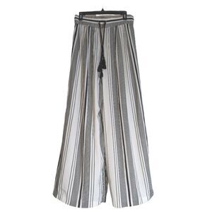 Zara Black and White Striped Wide-Leg Pants